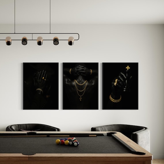 Black Man Art Set Of 3, Urban Wall Art, Black Art Prints, African American Art, Rich Wall Art, Trendy Hypebeast Decor, Digital Download Art