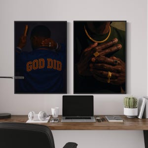 Set di 2 quadri da parete con uomo nero, stampa "Fede, benedizione e gratitudine", decorazione maschile con catena d'oro, arte cristiana afroamericana, poster Ebony Luxe