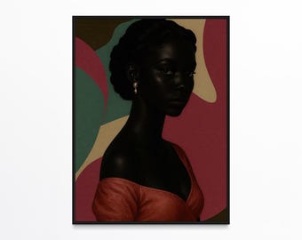 Retrato artístico de mujer negra, arte mural clásico afroamericano, lámina renacentista vintage, arte elegante negro, descarga digital bohemia.