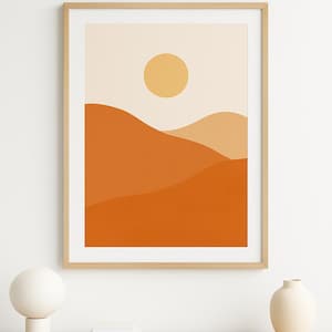 Minimalist Desert Landscape Wall Art | Boho Mid-Century Modern Printable | Earth Tone Sun & Mountain Print&quot;