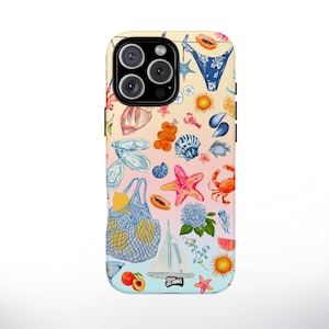 European Summer Beach Collage Phone Case, Sun, Sea & Sand Aesthetic, Durable Protective Cover for iPhone 16 Pro Max - Samsung S22 Plus Ultra