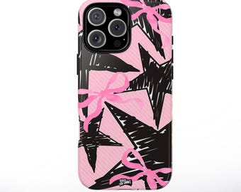 Star Bow Wallpaper Phone Case, Pink Bow Aesthetic Case, Kawaii Phone, iPhone 16 15 14 13 12 11 X Pro Max Plus Galaxy S24 S23 Ultra Case, Y2K