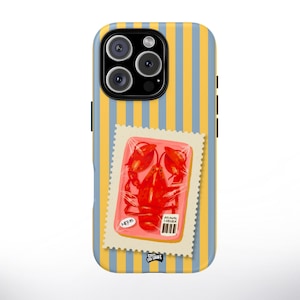 Nautical Lobster Striped Phone Case, Summer Beach Aesthetic, iPhone 16 15 14 13 12 11 Pro Max Plus, Samsung Galaxy S25 S24 S23 S22 S20 Ultra