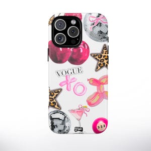 Disco Bow Cherry Cheetah Phone Case - Aesthetic Collage iPhone Case, Cute Y2K Retro Girly, Trendy Printed Protective, trending 2000 Tough
