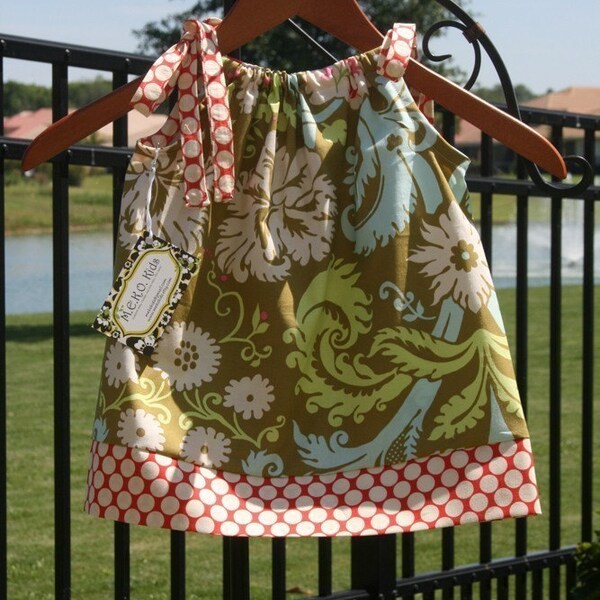 Girl's Pillowcase Dress - In Amy Butler's Belle Acanthus Olive