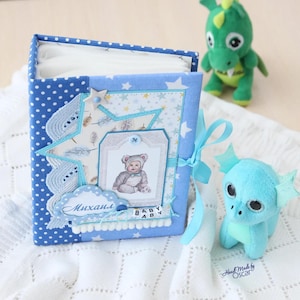 Baby Boy Photo Album - for 100 photos 4 x6 /Handmade Baby Scrapbook/First Year Baby Albums/Personalized Baby Album with Sleeves/New Mom Gift