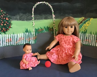 Matching Doll and Baby Sister Dresses fits like American Girl and Caring for Baby by luvnstitches