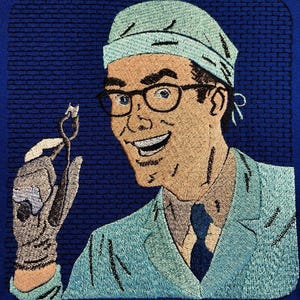 Retro Dentist Machine Embroidery Design: Funny Medical File (Multiple Sizes)