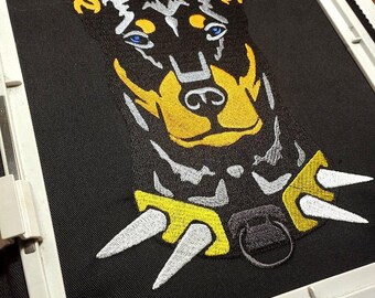 Doberman Dog Machine Embroidery Design – Spiked Collar Guard Dog Patch