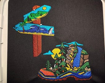 Mountain Adventure Embroidery Design, Hiking Machine Embroidery File, Outdoor Travel Digital Stitch Pattern