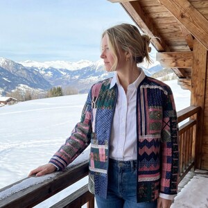 Handmade rainbow PATCHWORK unique jacket hip length fully lined one-of-a-kind