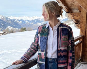 Handmade rainbow colour palette PATCHWORK unique jacket hip length fully lined one-of-a-kind