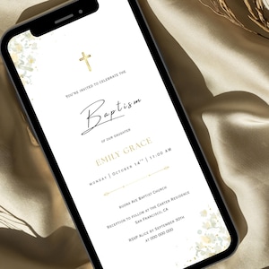 Electronic Baptism Invitation Template, Greenery Baptism Invite, Christening Evite, Digital Baptism Invitation, Baptism Phone Invite