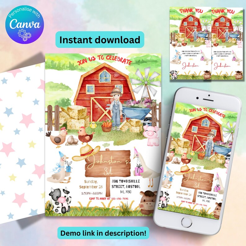 Editable Farm Animals Birthday Invitation Template (digital Download ...
