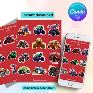 Monster Truck Sticker sheet - 8.5&quot;x11