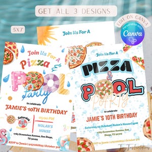Editable Pizza Pool Party Invitation, Pizza Pool Party Birthday, Pizza and Pool Party Invite, Boy Pool Party, Pizza Swimming Party