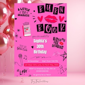 Mean Girls Invitation Girl&#39;s Night Invitation Girl pink Party Mean Girls 18th 21st 30th Mean Girl Pink Party Invite Girls Night Out