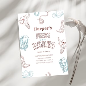 Editable First Rodeo Birthday Invitation Boy Rodeo 1st Birthday Invite Cowboy Western Birthday Invite Rodeo 1 st Birthday Retro Wild West