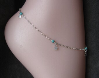 Turquoise Star Anklet - Sterling Silver