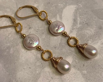 Freshwater Pearl Earrings- Gold Filled, Wire Wrapped