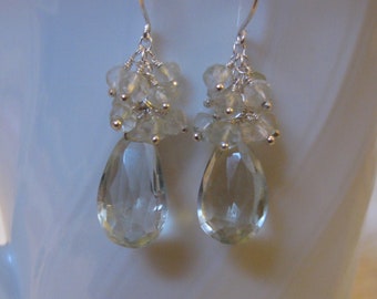 Green Amethyst Earrings with Gemstone Cluster in Silver