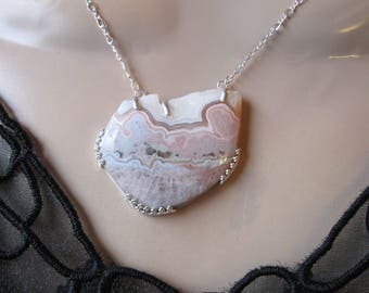Crazy Lace Agate- Necklace with Druzy in Silver- Metalwork