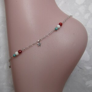 Turquoise Coral Star Anklet - Sterling Silver