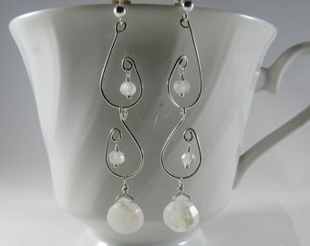 Moonstone Drop Earrings in Silver