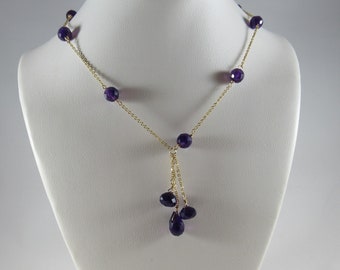 Amethyst Drop Necklace- Gold Filled