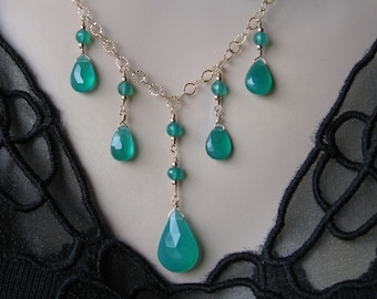 Green Onyx Necklace- Bib design Gold Filled or Silver
