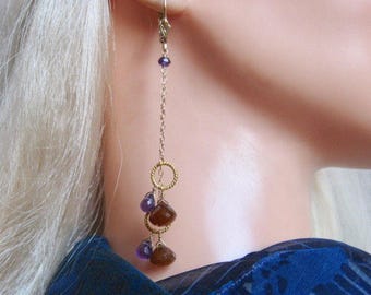 Chalcedony Amethyst Earrings- Gold Filled