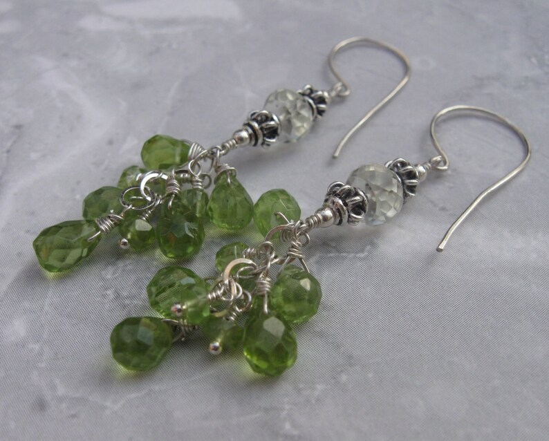 Peridot Cluster Earrings With Green Amethyst in Silver - Etsy