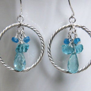 Apatite Cluster Earrings with Silver Hoops