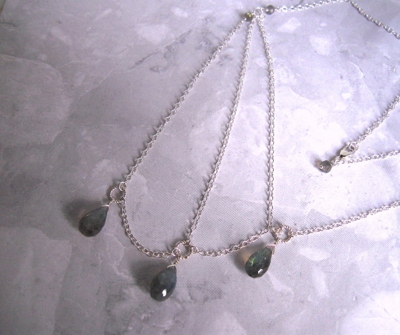 Silver Labradorite Necklace with a Trio of Gemstones