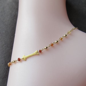 Arrow Garnet Anklet- Gold Filled with Gemstones