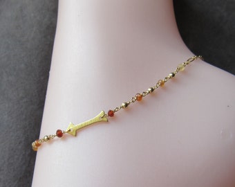 Arrow Garnet Anklet- Gold Filled with Gemstones