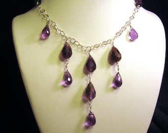 Amethyst Bib Necklace- Silver