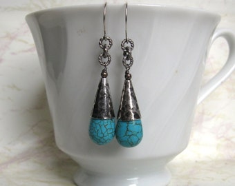 Turquoise Drop Earrings in Oxidized Silver