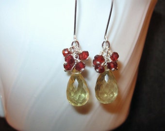 Garnet Cluster Earrings with Lemon Quartz in Silver