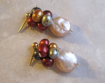 Pearl Cluster Earrings- Freshwater coin pearls, gold filled or silver