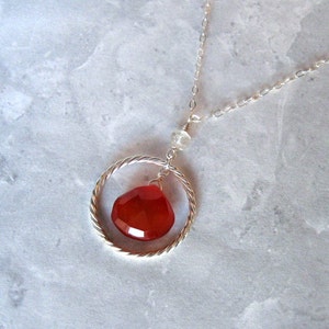 Red Chalcedony Necklace with Aquamarine in Silver image 1