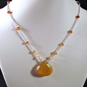 Honey Chalcedony Necklace with Hessonite Garnet in Silver