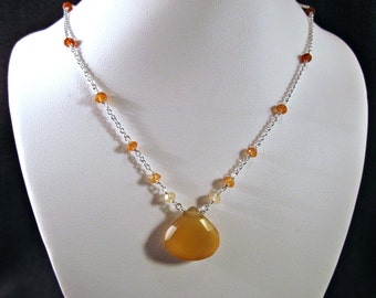 Honey Chalcedony Necklace with Hessonite Garnet in Silver