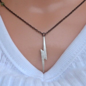 Lightning Bolt Necklace- Silver, Oxidized Chain & Gemstone- Inspired by Mila Kunis in Friends with Benefits