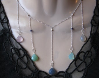 Multi Drop Necklace with Chalcedony in Silver