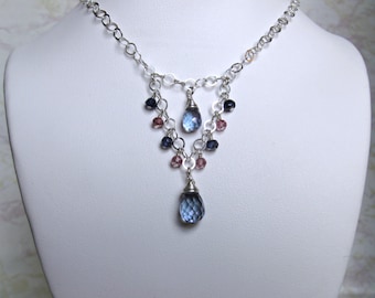 Mystic Quartz Necklace- Pink Topaz, Iolite, Silver