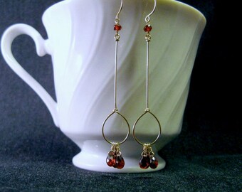 Garnet Drop Earrings- Gold Filled, Gemstone Trio, Lasso Design