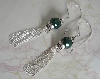 Silver Tassel Earrings- with choice of Ruby or Emerald