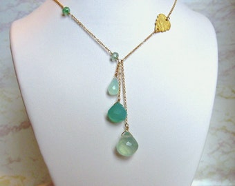 Chalcedon Tropfen Halskette - Gold Fill, strukturiertes Metall