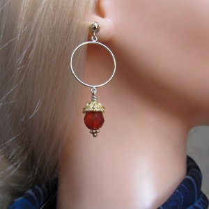 Carnelian Hoop Earrings- Gold Filled, Ornate